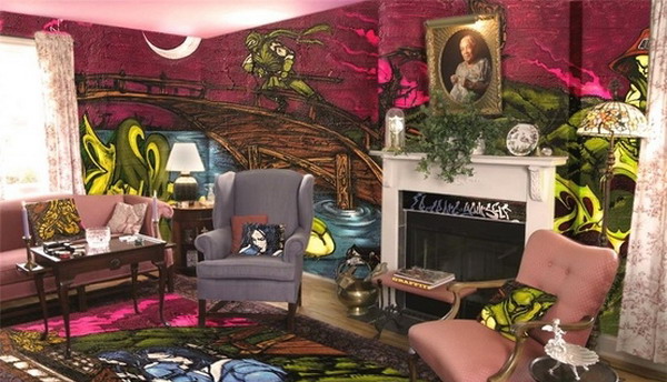 Contemporary-Living-Room-with-Custom-Graffiti-Murals-Art